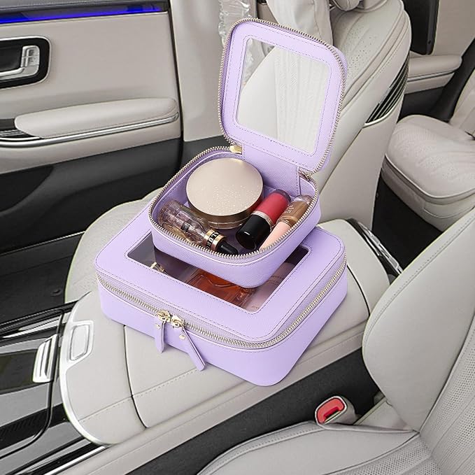 Pinkmik Small Makeup Bag Mini Clear Cosmetic Makeup Case & Toiletry Bag with Zipper Women's Purse Organizer & Car Essentials (X/Purple, MINI)