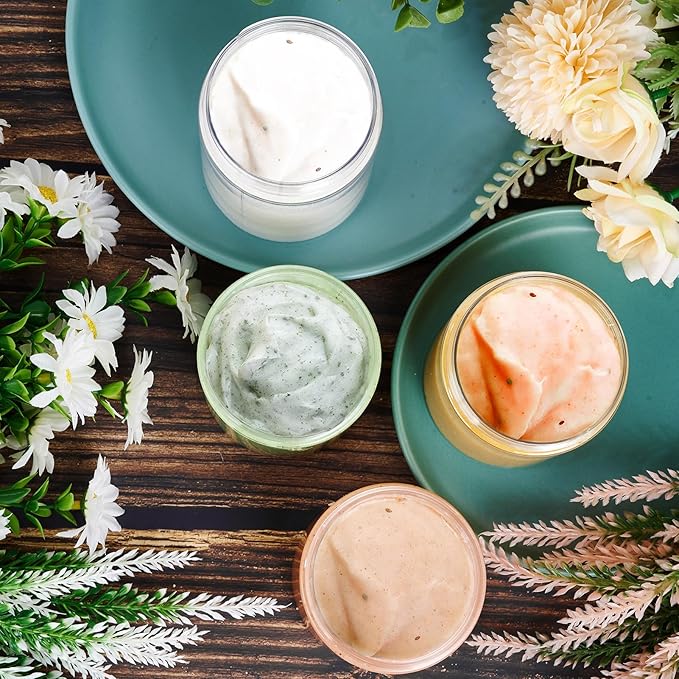 50 Pack 4 OZ Plastic Jars Round Clear Cosmetic Container with White Lids, Eternal Moment Slime Jars for Lotion, Cream, Ointments, Makeup, Eye shadow, Rhinestone, Samples, Pot, Travel Storage