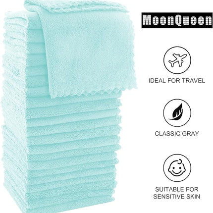 MOONQUEEN Ultra Soft Premium Washcloths Set - 12 x 12 inches - 72 Pack - Quick Drying - Highly Absorbent Coral Velvet Bathroom Wash Clothes (Frozen Blue)