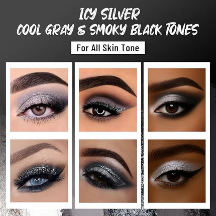 K'APEINE Smokey Eyeshadow Palette, 15Colors Black Eye Shades Matte Metallic Shimmer Eyes Makeup Kit Silver White Pink Eye Shadow Highly Pigment Long-Lasting For Daily, Gothic, Party