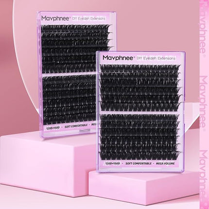 Lash Clusters 14-20MM Long Eyelash Extensions Mega Volume Lash Extensions DIY at Home Thick Cluster Lashes Easy Application Soft D-Curly Individual Lashes (192 Pcs, 120D+150D)