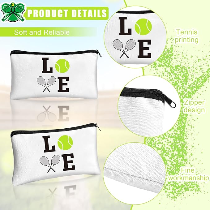 Moukeren 12 Pieces Tennis Makeup Bag Cosmetic Bag Travel Portable Storage Toiletry Case Accessories with Zippers Tennis Gifts for Lovers Players Teams Women Girls(White)