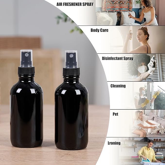 2 oz Glass Spray Bottles, Reusable Fine Mist Sprayer Small Spray Bottle, Leak-Proof Design, Perfect for Travel, Skin Care, Perfumes, Botanical, Cleansing (Black, 2oz-48pcs)