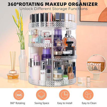 360 Degree Rotating Makeup Organizer, Extra Large Capacity Perfume Organizer, Removable DIY 7 Layers Make up Organizer for vanity, Cosmetic Display Case Organizador De Maquillaje (Clear)