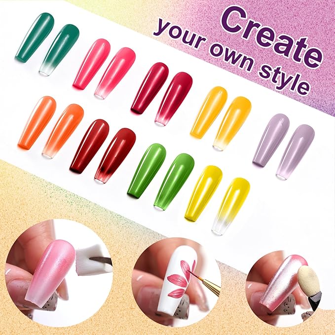 Gradient Painting Gel, 9 Colors Ombre Gel Nail Polish Orange Green Summer Sponging for Pigment Pat Aura Nails, French Manicure DIY Nail Art Vegetable Salad Color