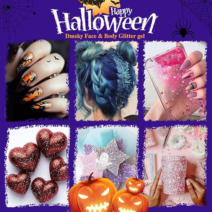 14 Colors Body Glitter,Face Glitter Makeup for Kids Women,Sparkly Chunky Hair Glitter for Eye Lip Nails,Mardi Gras Glitter Makeup Face Paint,Singer Concerts Disco Rave Festival Accessories-Hallowmas