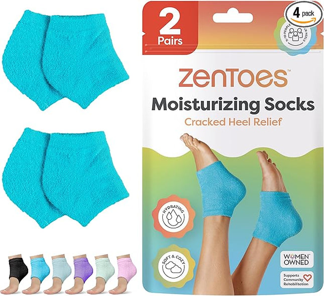 ZenToes Moisturizing Socks for Cracked Heel Treatment, Vitamin E, Olive Oil and Jojoba Oil Infused Heel Socks, Galentines Day Gifts, Self Care Gifts for Women (Fuzzy Blue, Regular)