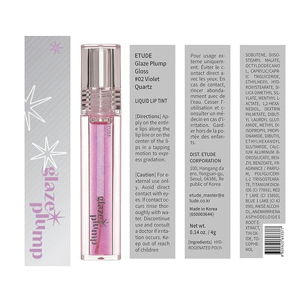 ETUDE Glaze Plump Gloss - Violet Quartz | Korean Lip Plumper, Volumizing Glaze, Vegan Certified, Shimmer, Glittering Daily Makeup. Sparkling Blue, Korean Makeup, Kbeauty, Perfect for Gift