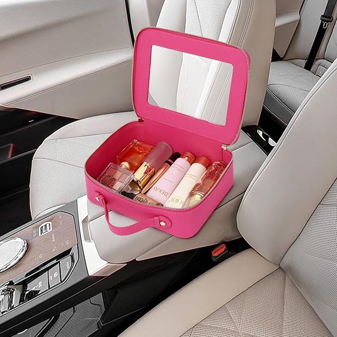 Pinkmik Clear Makeup Bag for Women Waterproof Travel Cosmetics and Toiletries Case Portable Makeup Oaganizer Bag Clear Car Bag with Zipper (X/Fuxia, M+L)