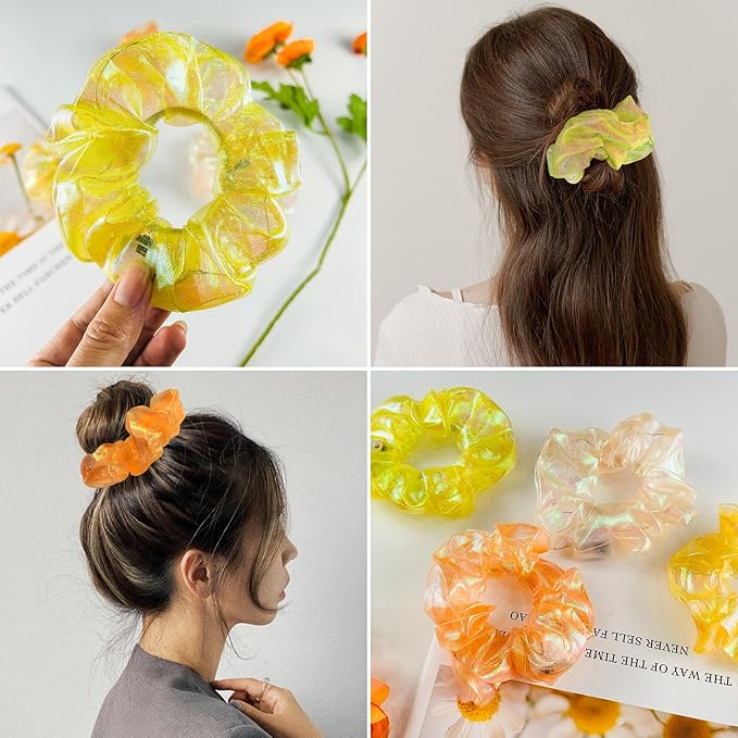4Pcs Light Up Scrunchies for Women Girl, Multi Light Modes LED Scrunchy, Hair Tie, Glow in The Dark Hair Accessories, Orange Set for Rave Party, Christmas Festival, Neon Glow Party