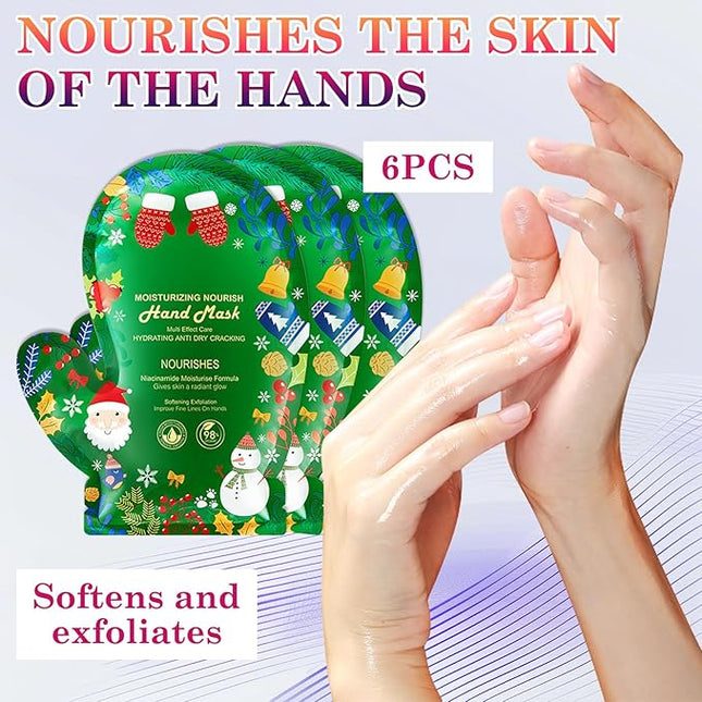 6 Pairs Hand Masks Moisturizing Gloves, Hydrating Hand Mask Moisturizer Gloves Care for Dry Cracked Hands, Smooth Long Lasting Soft Firming Hand Mask Gift Set for Men Women（P