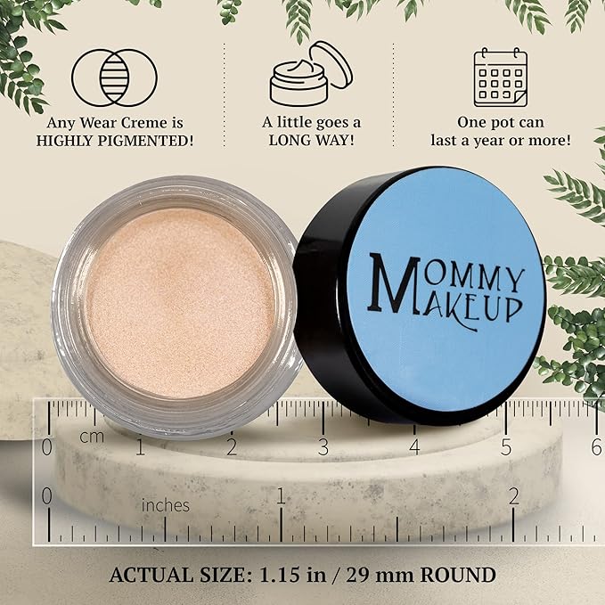 Mommy Makeup Any Wear Creme Eyeshadow - Waterproof, Crease-Proof, Long Lasting, High Pigment, Oil-free - Cream to Powder for Eyes, Cheeks & Lips (Champagne on Ice)