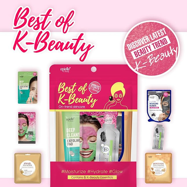 Epielle Best of K-Beauty Kit, 6 Home Spa Essentials, At-Home Spa Kit for Radiant Skin, Self Care Gifts for Women, Korean Skin Care Set, Stocking Stuffers