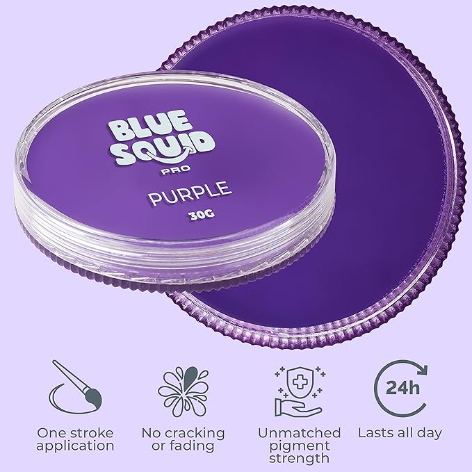 Blue Squid PRO Face Paint - Professional Water Based Single Cake Facepaint & Body Paints - SFX Makeup, Kids Adults Face Painting for Costume, Halloween, Cosplay - Classic Purple 30g / 1oz