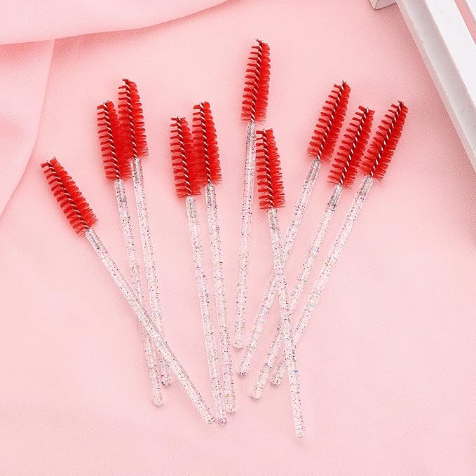 BTYMS 100 Pieces Disposable Mascara Wands Lash Spoolies Eyelash Brush Brow Spoolies Eyebrow Brush for Eyelash Extensions - Red