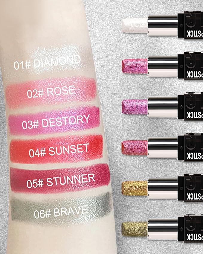 Diamond Glitter Matte Lipstick,Long Lasting Waterproof Green Glod Metallic Sparkling High Pigment Non-Stick Lip Tint Lip Gloss,Full-coverage Lipgloss, Halloween Lip Makeup Gift for Women Girl-06