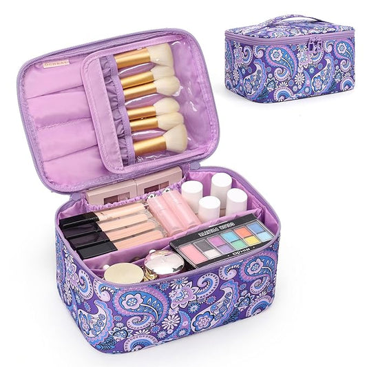 OCHEAL Makeup Bag - Portable Large Capacity Travel Cosmetic Case for Women with Handle and Divider Toiletry Organizer for Girls on the Go -Purple