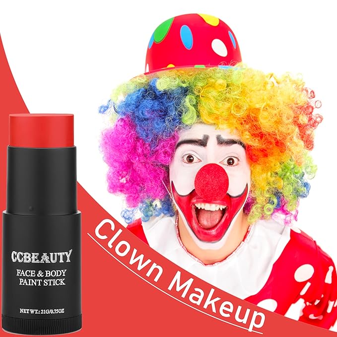 CCbeauty Red Face Paint Stick, Face Painting Kit, Full Coverage SFX Makeup Foundation, Professional Non-Toxic Body Paint for Halloween Costume Party, For Clown, Devil, Demon, Spider Makeup
