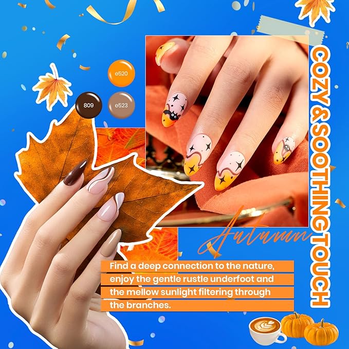 beetles Gel Polish Vivid Seasons, Fall Gel Nail Polish Set, 36 Colors Yellow Burgundy Purple Pink Jelly Shades, 45pcs with Base & Top Coat, UV LED Soak Off DIY Salon Set, Gift for Women & Girls