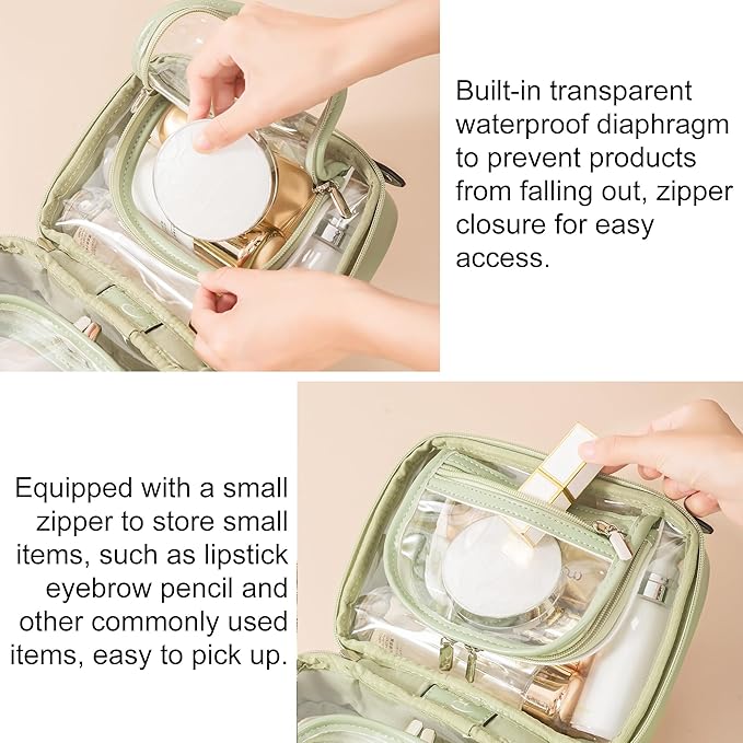 Veki Transparent Makeup Bag Travel Cosmetic Bags Case Waterproof Toiletries Bag Large Capacity Open Storage Bags Organizer With Zipper, Portable Make Up Organizer for Women and Girls