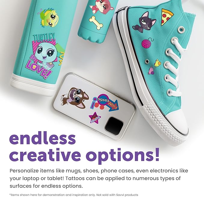 Littlest Pet Shop Temporary Tattoos for Kids [50 pack]. Made in the USA w Certified Safe Ink. Kids Birthday Party Supplies and Party Favors Kit. Bulk Temporary Tattoos Stickers Set. Dogs, Cats,