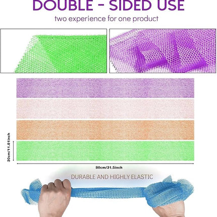 UJFQBH 4 Pieces African Net Sponge African Net Long Net Bath Sponge Exfoliating Shower Body Scrubber Back Scrubber Skin Smoother,Great for Daily Use (Purple, Orange, Green, Pink)