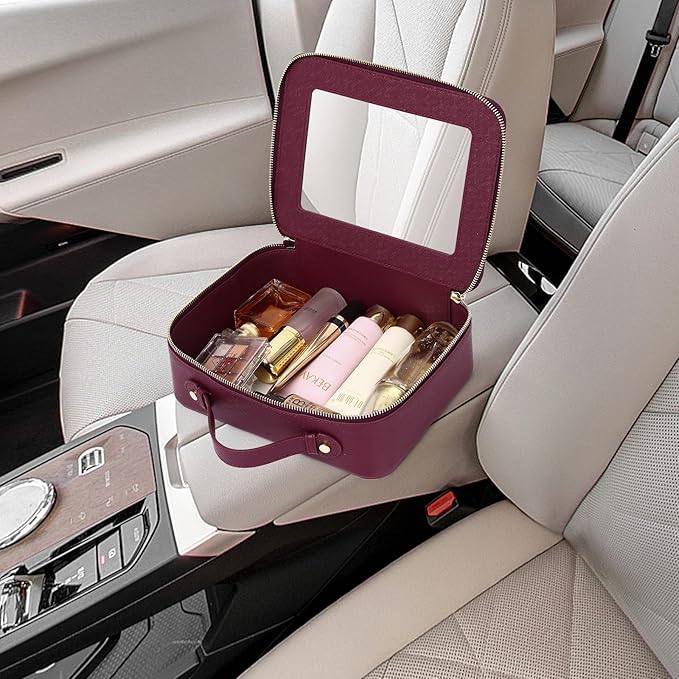 Pinkmik Clear Makeup Bag for Women Waterproof Travel Cosmetics and Toiletries Case Portable Makeup Oaganizer Bag Clear Car Bag with Zipper (X/Burgundy, M+L)