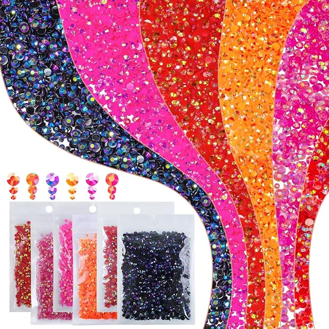 6 Bags Colorful Rose & Red Series Resin Rhinestones for Bedazzling Crafting 3mm 4mm 5mm Mix Flatback Stones Gems Diamonds for Nails Face Eyes Makeup DIY Crafts Tumblers Bottles Clothing Phones