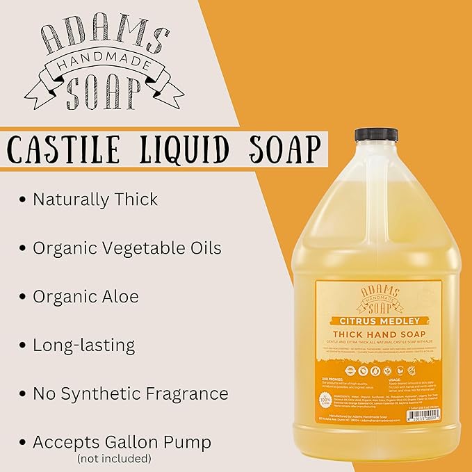 Adams Handmade Soap Thick Organic Castile Liquid Hand Soap 1 Gallon Refill - Citrus Medley