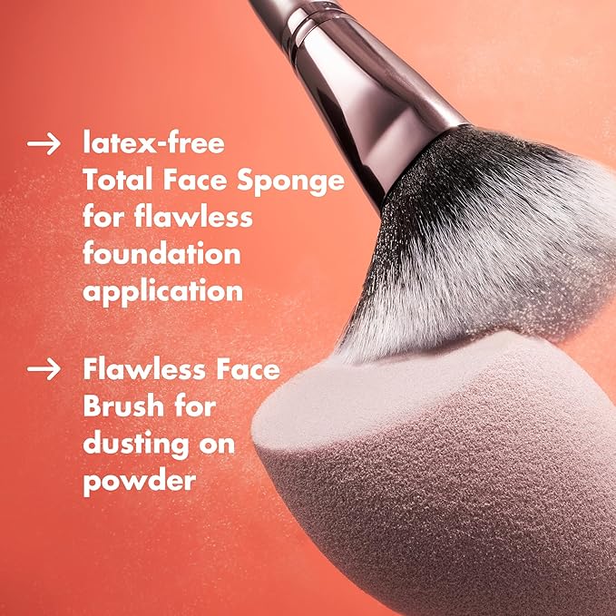 e.l.f. Complexion Brush & Sponge Duo, 2-Step Face Sponge & Makeup Brush Kit For Creating A Flawless Complexion, Vegan & Cruelty-Free