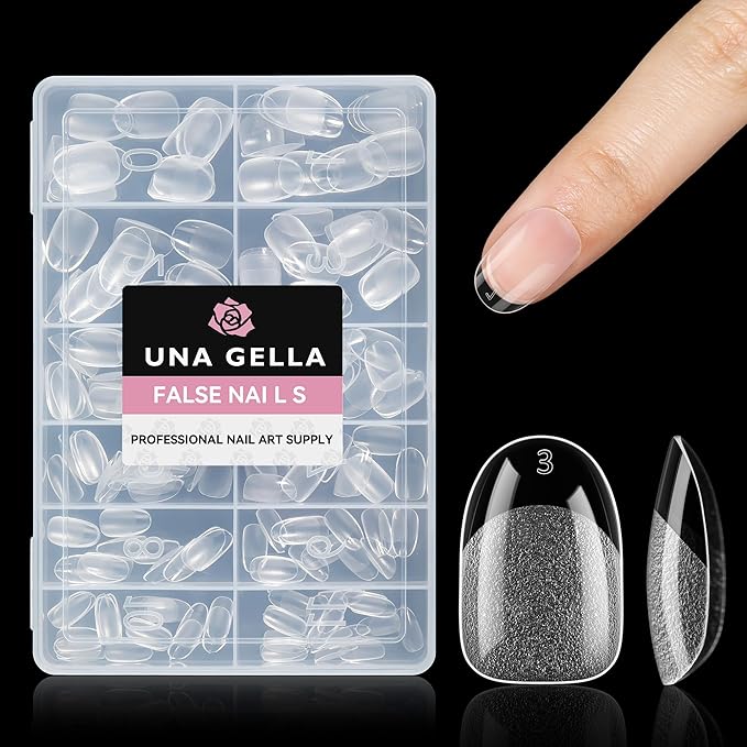 UNA GELLA Short Oval Round Nail Tips, Soft Gel Pre-shaped Half Matte Short Oval Gel Nail Tips Full Cover Acrylic Press on Fake Nails for Nail Extension Art DIY Nail Salon 216Pcs 12 Sizes