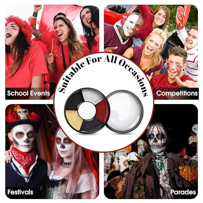 6 Colors Halloween Face Body Paint + 6pc Sponge + 3pc Brush, Colored Eye Black for Sport and Bruise SFX Makeup, Face Paint Kit for Zombie Clown Vampire Skeleton Joker Costume