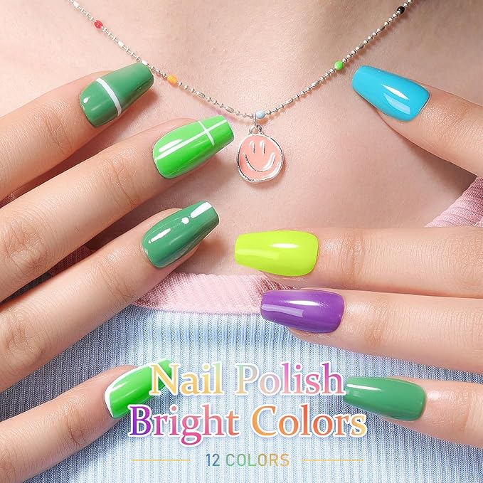 DouborQ 6 Colors Neon Bright Colors Nail Polish Set Finger Nail Polish Bulk Manicure Nail Art Home Salon Long-lasting Sequins Nail Art Varnish for Halloween (25-30)