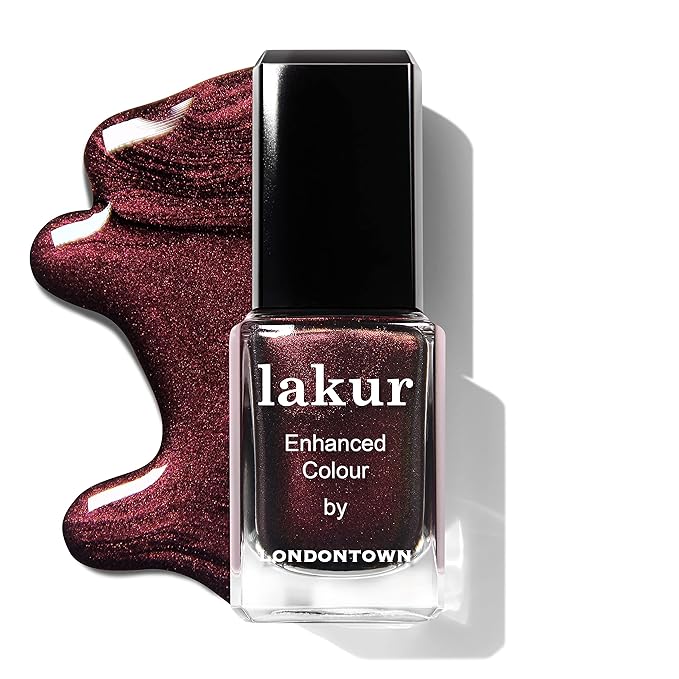 LONDONTOWN lakur Nail Polish - Chip-Resistant, Non-Toxic, Conditions & Hydrates Nails | Glittery Metallic Red Shimmer, Cockney Glam, .40 fl oz