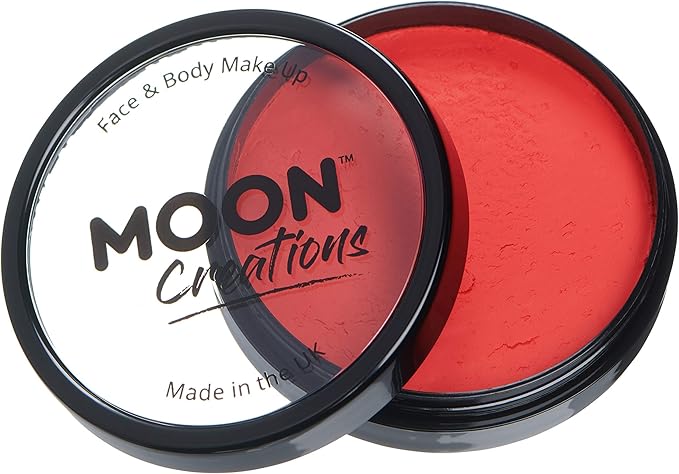 Pro Face & Body Paint Cake Pots by Moon Creations - Bright Red - Professional Water Based Face Paint Makeup for Adults, Kids - 1.26oz