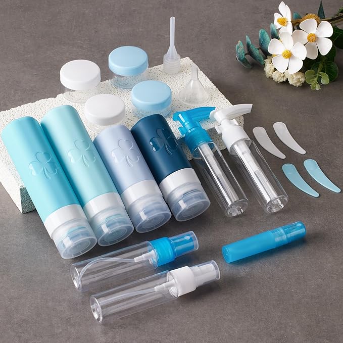 23 Pack Travel Bottles for Toiletries, TSA Approved Travel Shampoo Bottles, Silicone Travel Containers for Toiletries, Leak Proof Refillable Travel Essentials for Liquids Shampoo and Conditioner