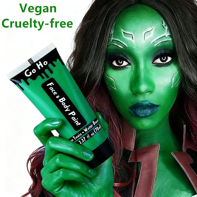 Go Ho Green Face Body Paint Washable (2.37oz/pc),Cream Green Face Paint,Full-coverage Body Paint for Halloween Costumes Camouflage Hunting Witch Gamora Hulk Cosplay Makeup