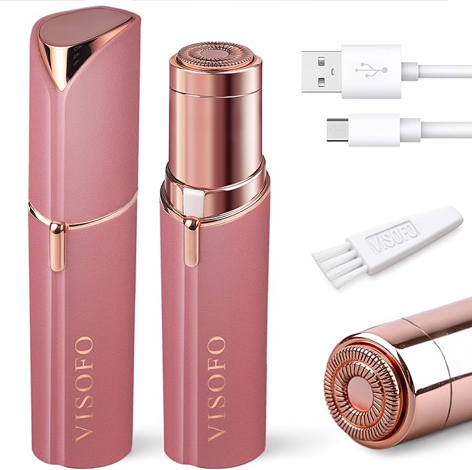 Facial Hair Removal for Women | Upper Lip Mustache Remover Device Face Shaver Woman Chin Peach Fuzz Electric Trimmer Dermaplane Female Razor Ladies Tweezers Lady Epilator Girls by VISOFO (Pink)