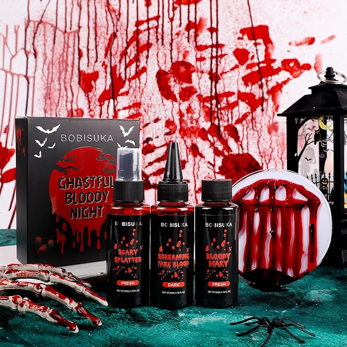 3PCS Halloween Realistic Washable Fake Blood Spray, Dripping Blood Makeup Kit for SFX, Cosplay, Party, Stage, Horror Film