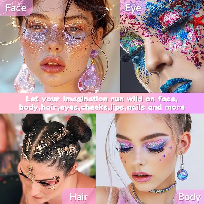 Purple Face Body Glitter Gel,Sparkly Face Glitter for Women,Mermaid Sequins Hair Glitter Makeup，Chunky Glitter Makeup for Face/Body/Hair/Eyes,Chunky Glitter for Festival Rave Accessories