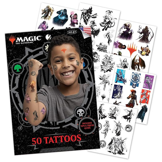 Savvi - 50 Magic the Gathering Temporary Tattoos: Skin-Safe Ink, Great for Birthday Parties, Gifts for Boys and Girls Ages 4-12+, Made in the USA [6 sheets, 50 count]