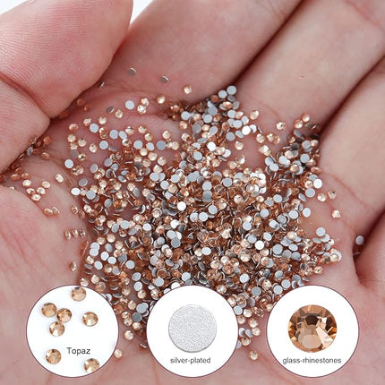 1440Pcs Champagne Crystal Rhinestones,Glass Flatback Rhinestones Mini Gemstones for Nail Face Makeup Art Crafts Clothes Decoration -(SS6,2.0mm,Champagne)