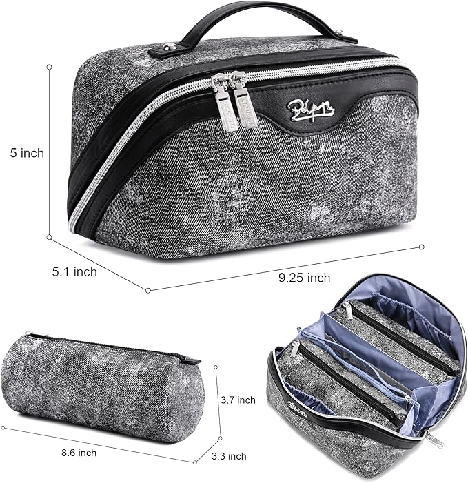 Travel Makeup Bag Cosmetic Bags for Women: 3 Sets Large Capacity Make up Bag - Portable Toiletry Bags with Handle for Women(05-Black)