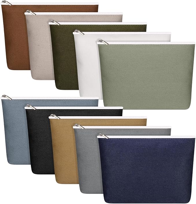 Reginary 10 Pcs Canvas Makeup Bags Bulk for Women Blank DIY Pencil Pouch Travel Toiletry Cosmetics Bags Gift for Christmas Breast Cancer Awareness Thanksgiving Wedding Nurses Teacher(Plain Color)