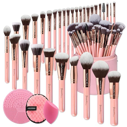 Bueart Design Labeled 30Pcs Professional Deluxe Makeup Brushes set with Extra large holder case for Foundation Face Blending Blush Concealers Eyeshadow