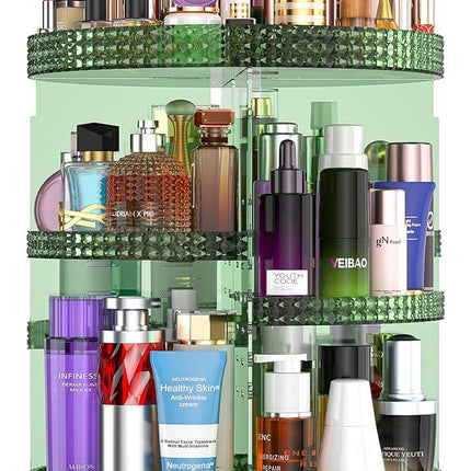 360 Degree Rotating Makeup Organizer for Vanity, Large Capacity Beauty Organizer, Adjustable DIY 7 Layers Perfume Organizer, Skincare Organizers Fits Cosmetics and Accessories(Emerald Green)
