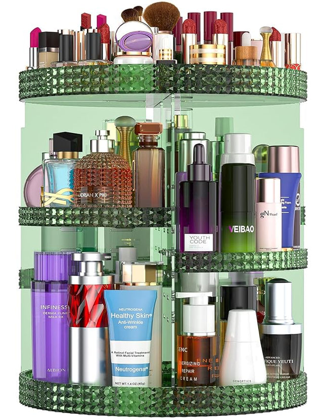 360 Degree Rotating Makeup Organizer for Vanity, Large Capacity Beauty Organizer, Adjustable DIY 7 Layers Perfume Organizer, Skincare Organizers Fits Cosmetics and Accessories(Emerald Green)
