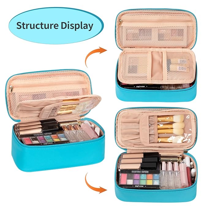 OCHEAL Small Makeup Bag,Portable Cute Travel Makeup Bag for Women and Girls Makeup Brush Organizer cosmetics Pouch Bags-Dark Blue