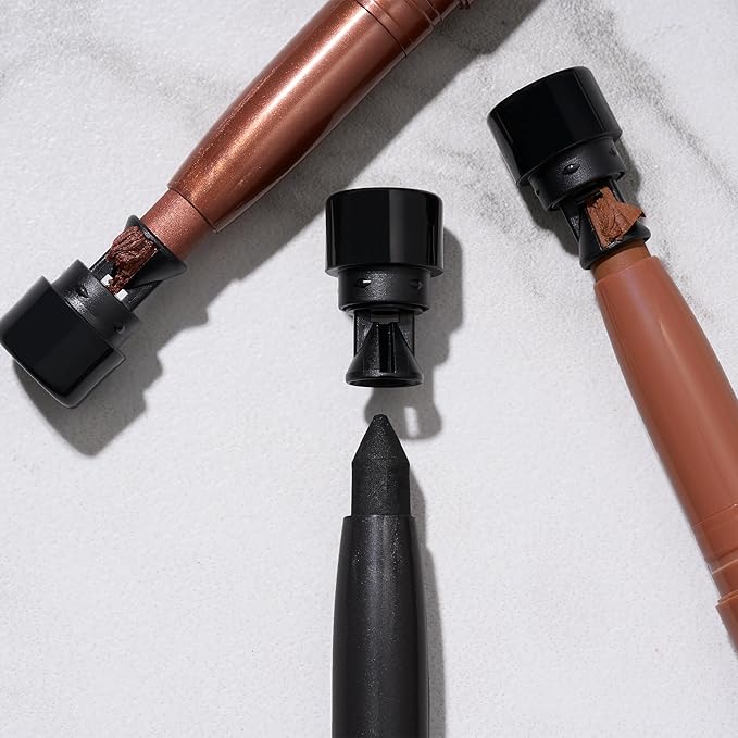 LAURA GELLER NEW YORK Kajal Longwear Kohl Eyeliner Pencil Duo - Dark Brown & Smoky Amethyst - Caffeine and Vitamin E - Smooth & Blendable Liner - Built-In Sharpener