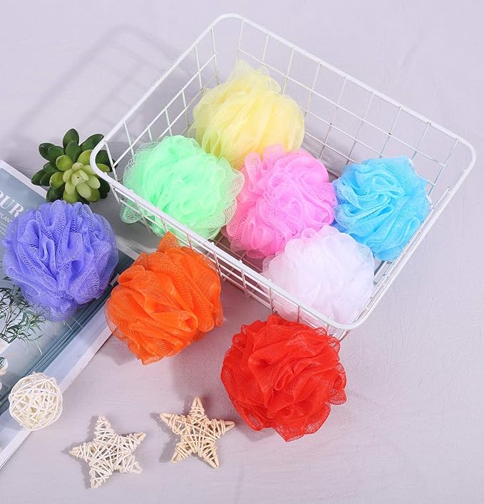 Bath Sponges, Small Size Colorful Shower Sponges Exfoliating Mesh Pouf Bath Ball Body Scrubber for Kids Pack of 8